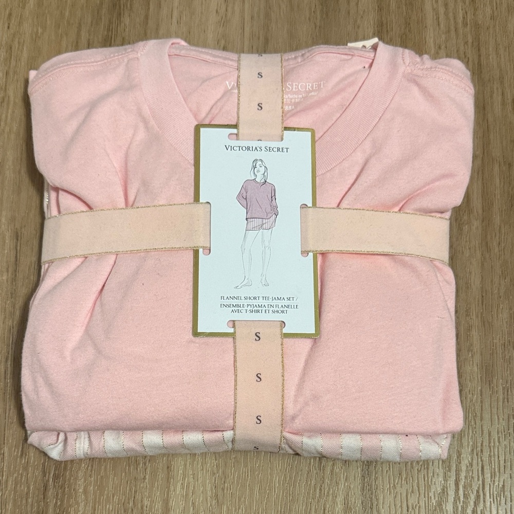 Victoria Secret Pink Flannel Shorts, Long Sleev Tee Set